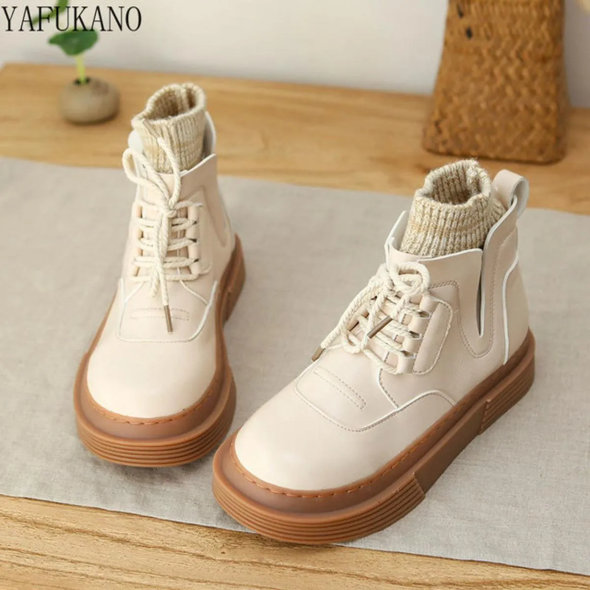 Calzini di lana Stivaletti Stivaletti femminili retro letterari con suola spessa antiscivolo Stivaletti corti Autunno Inverno Mo