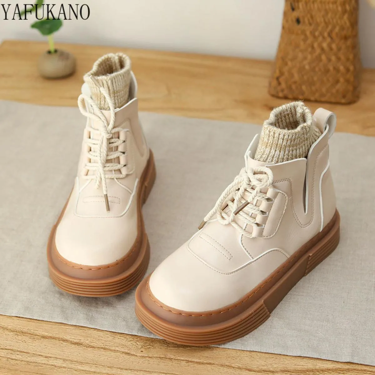 Calzini di lana Stivaletti Stivaletti femminili retro letterari con suola spessa antiscivolo Stivaletti corti Autunno Inverno Mo