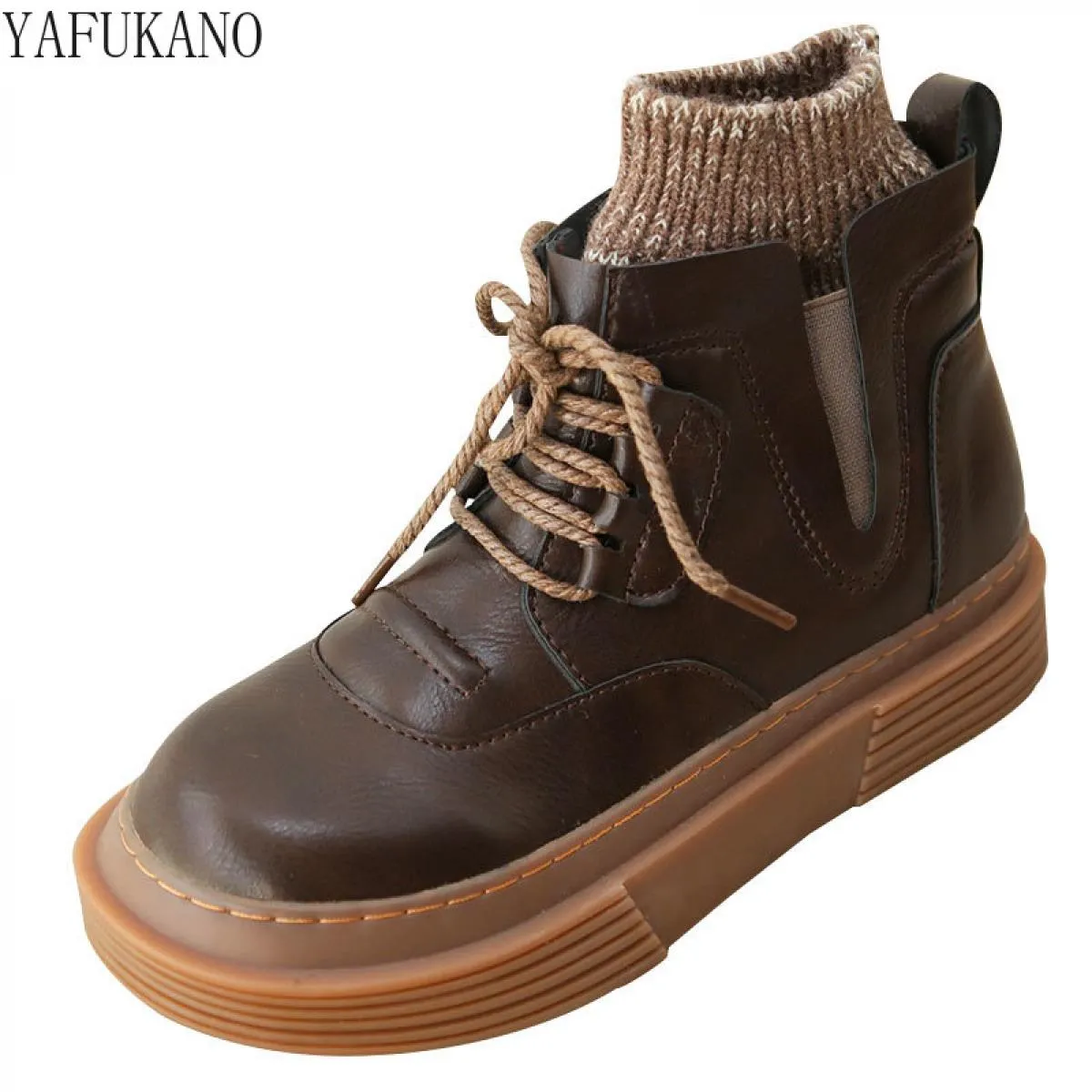 Calzini di lana Stivaletti Stivaletti femminili retro letterari con suola spessa antiscivolo Stivaletti corti Autunno Inverno Mo