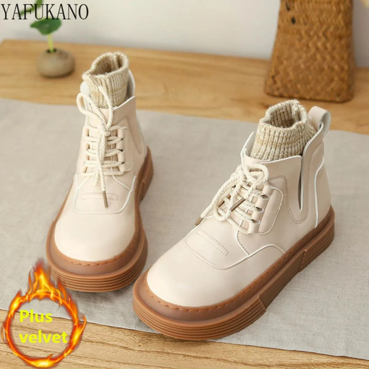 Calzini di lana Stivaletti Stivaletti femminili retro letterari con suola spessa antiscivolo Stivaletti corti Autunno Inverno Mo
