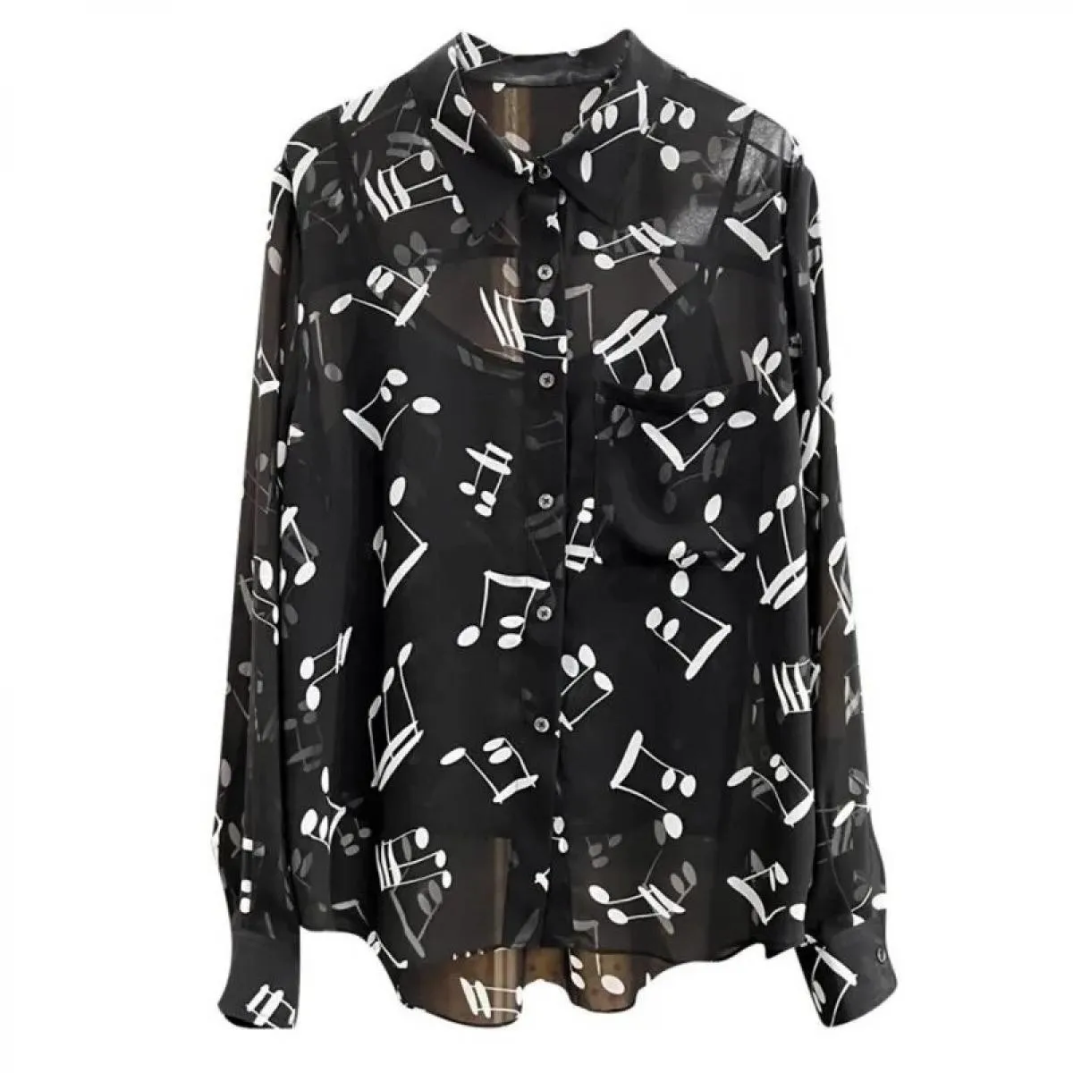 Camicetta da donna alla moda 2023 Camicia da donna Chic Note Pocket Camicetta a maniche lunghe per le donne Camisas De Mujer Cam