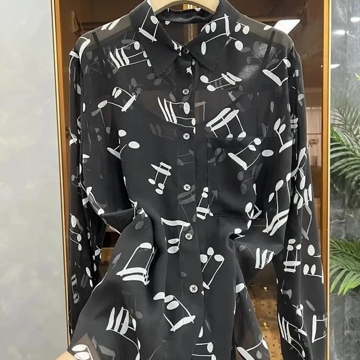 Camicetta da donna alla moda 2023 Camicia da donna Chic Note Pocket Camicetta a maniche lunghe per le donne Camisas De Mujer Cam