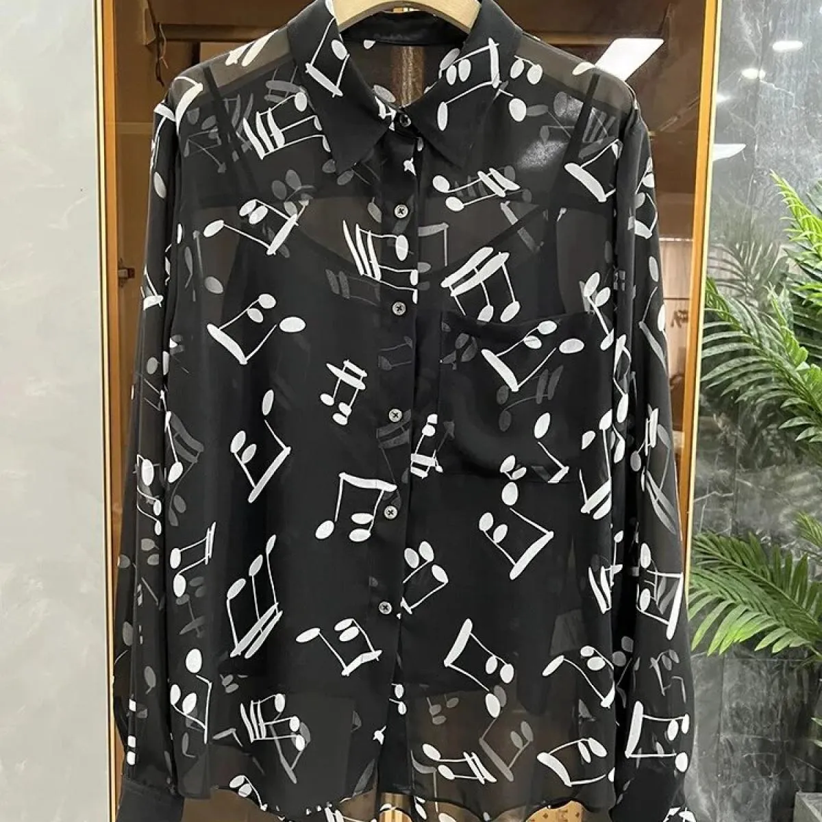 Camicetta da donna alla moda 2023 Camicia da donna Chic Note Pocket Camicetta a maniche lunghe per le donne Camisas De Mujer Cam