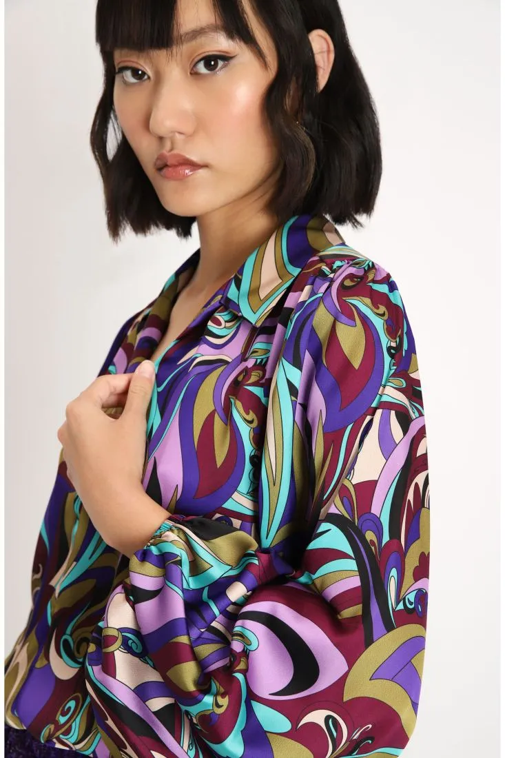 Camicia a fantasia astratta multicolour