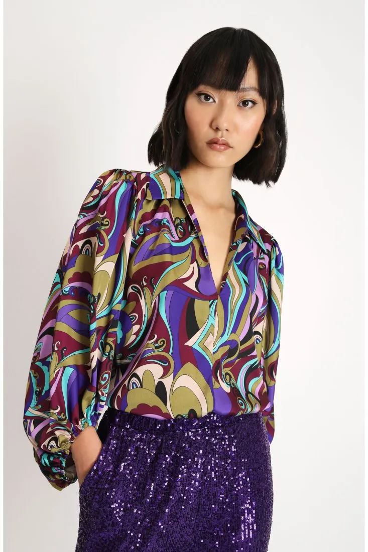 Camicia a fantasia astratta multicolour