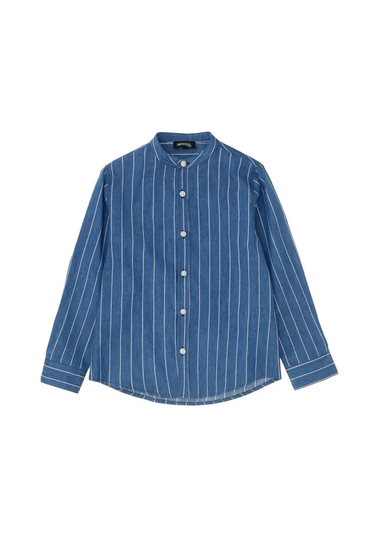Camicia bambino a righe con collo alla coreana