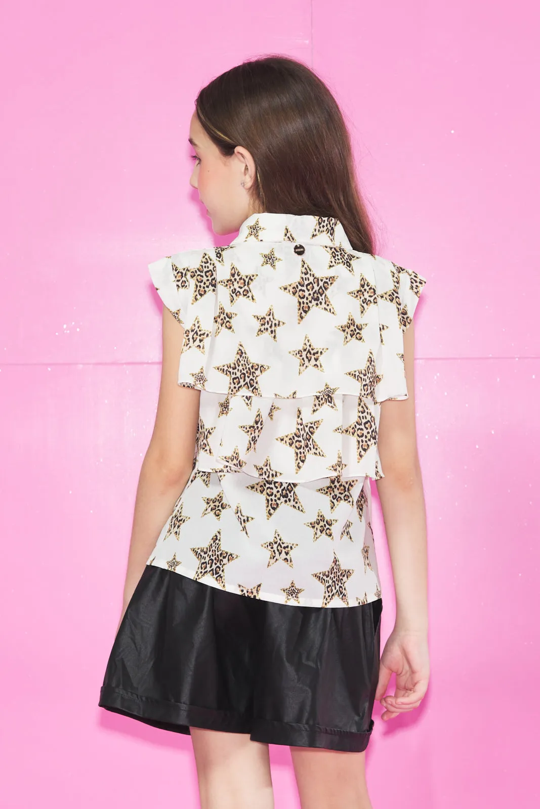 Camicia CUNA mezza manica con Balze più Bottoncini Fantasia Stelle Animalier