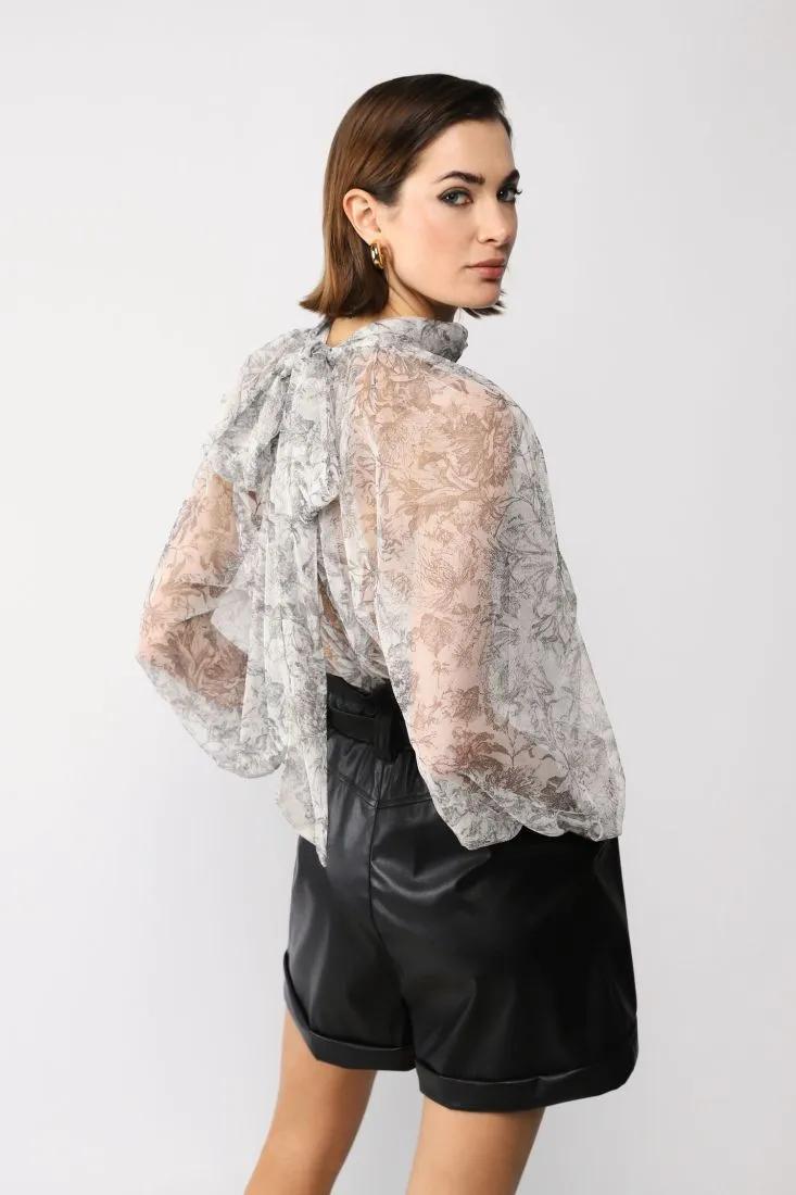 Camicia fantasia astratta effetto trasparenza con maniche bishop