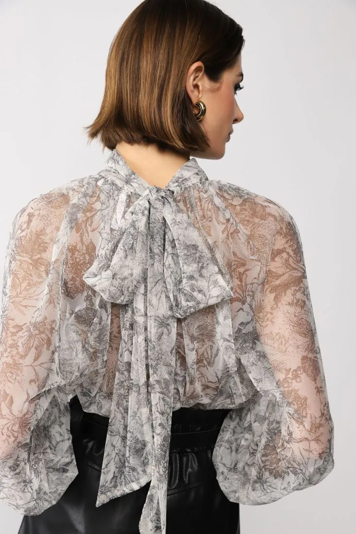 Camicia fantasia astratta effetto trasparenza con maniche bishop