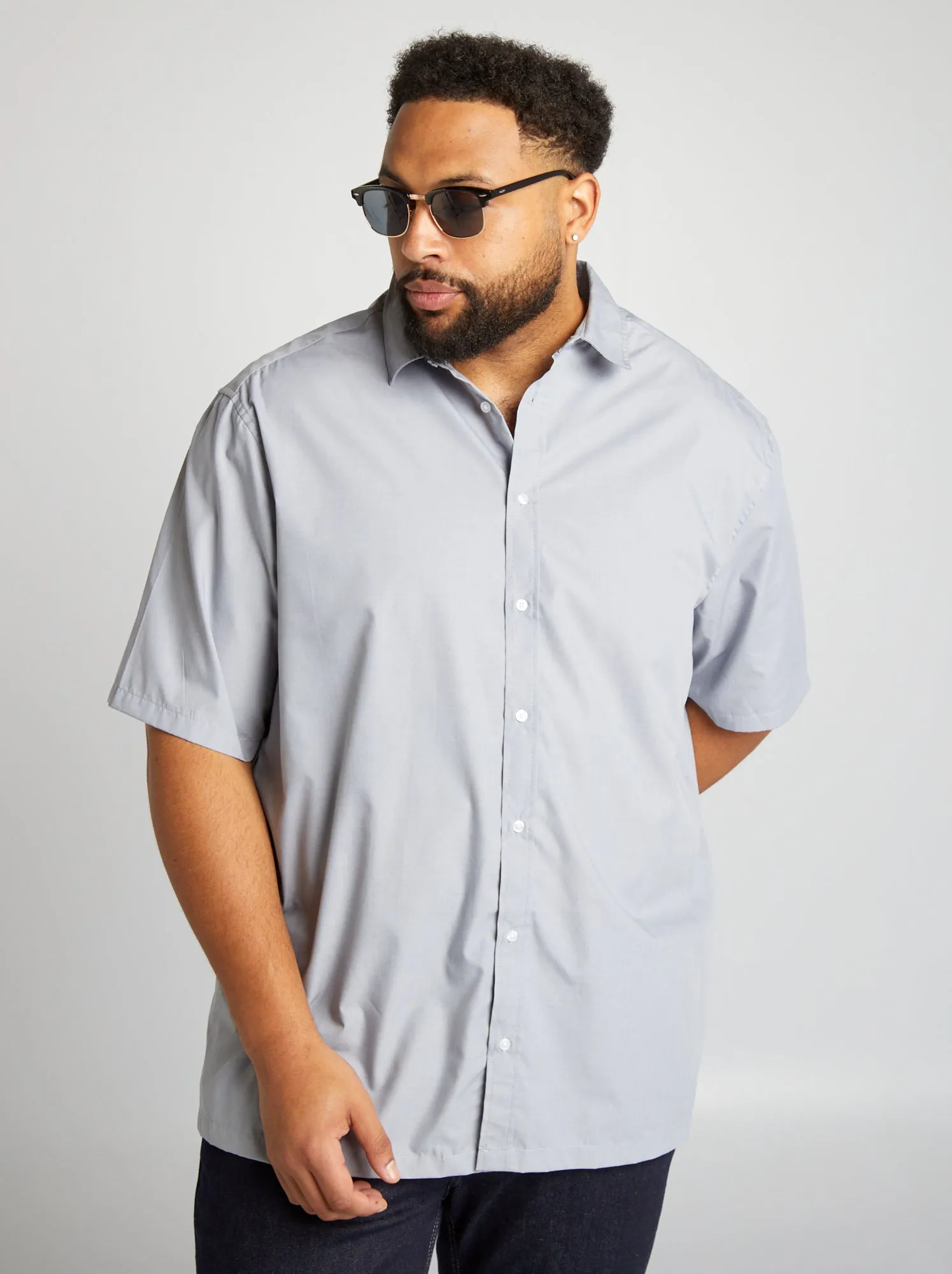 Camicia in popeline a maniche corte - BLU