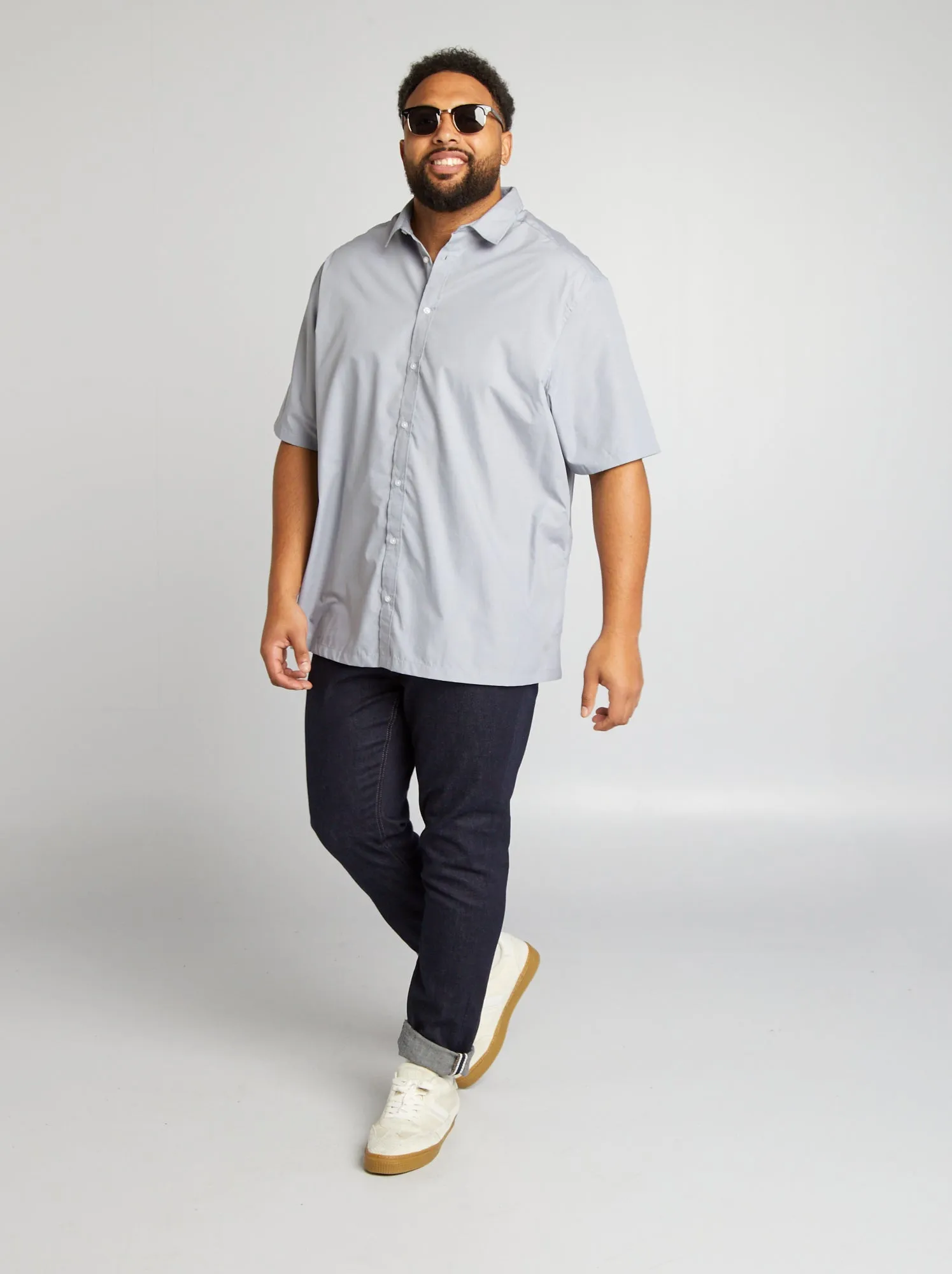 Camicia in popeline a maniche corte - BLU