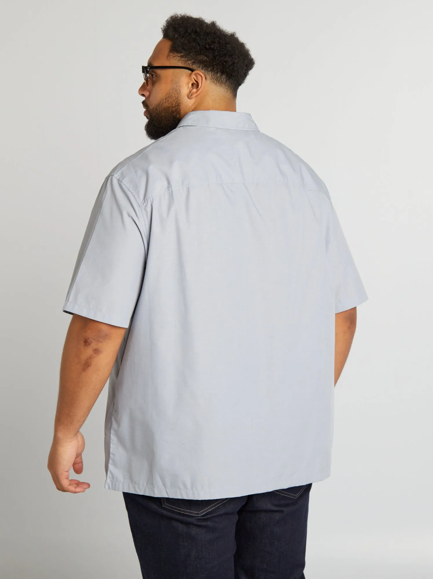 Camicia in popeline a maniche corte - BLU