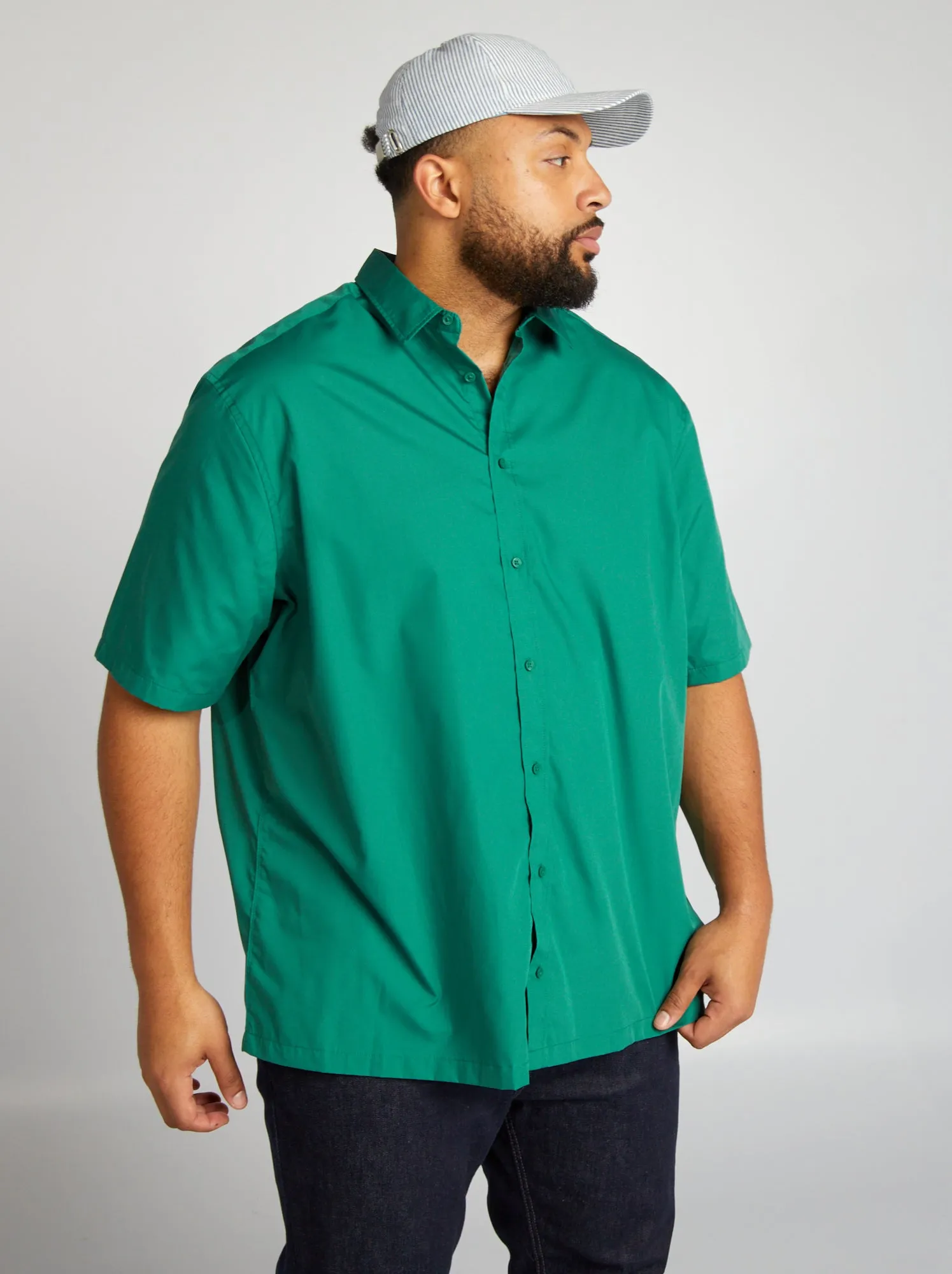 Camicia in popeline a maniche corte - VERDE