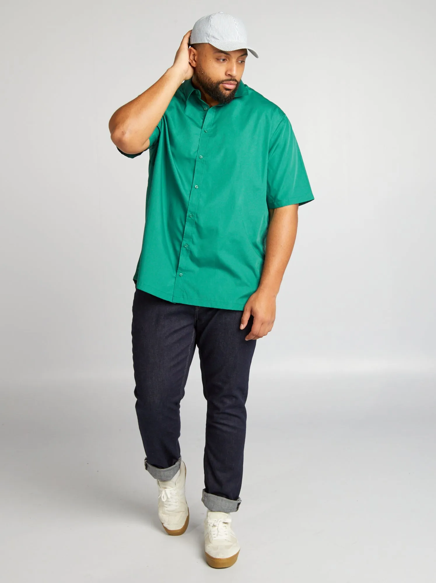 Camicia in popeline a maniche corte - VERDE