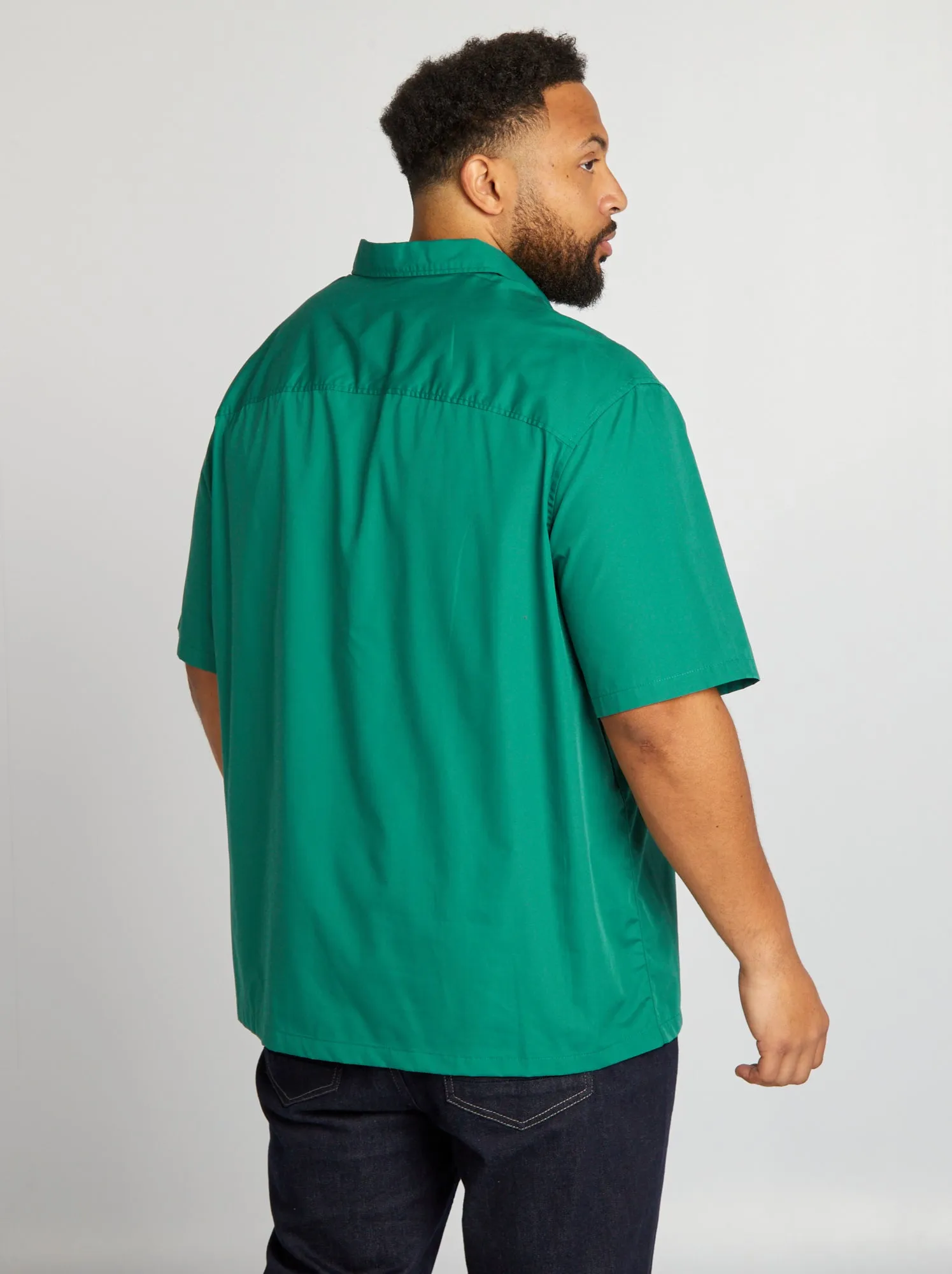 Camicia in popeline a maniche corte - VERDE
