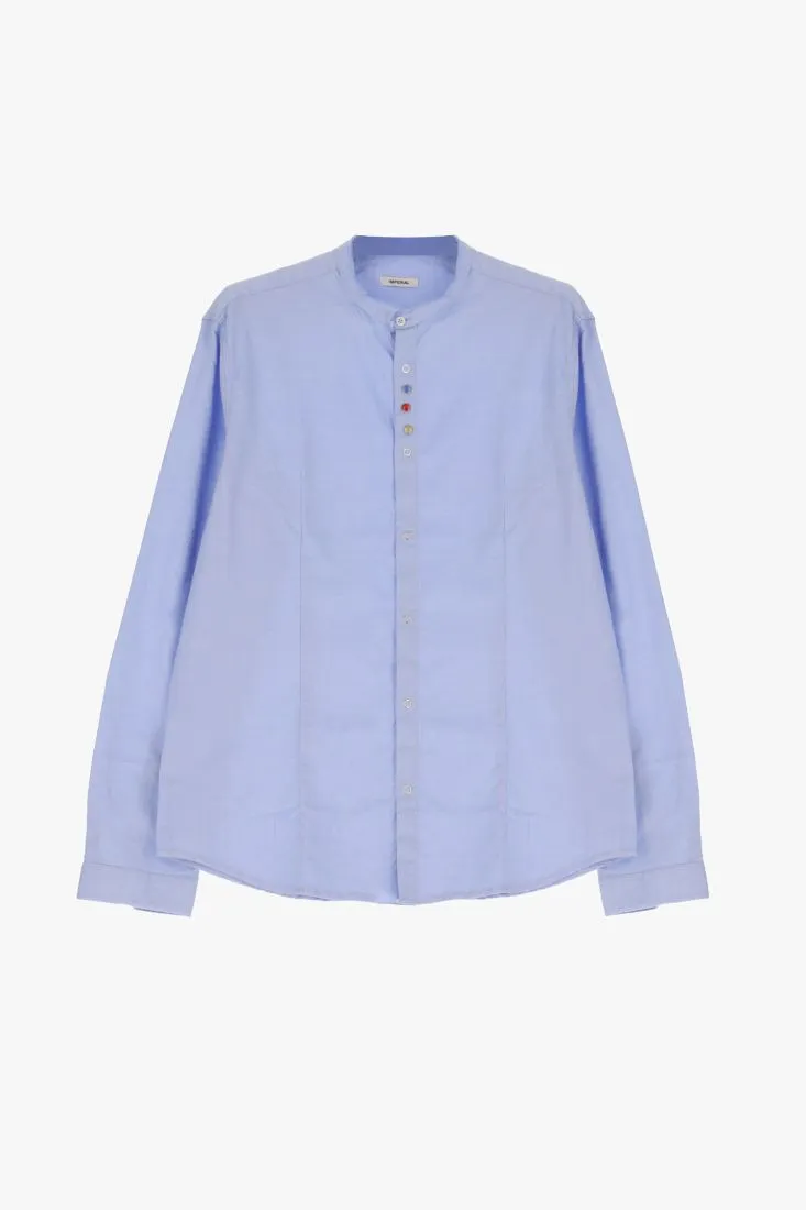 Camicia monocolour con collo alla coreana e bottoni multicolor