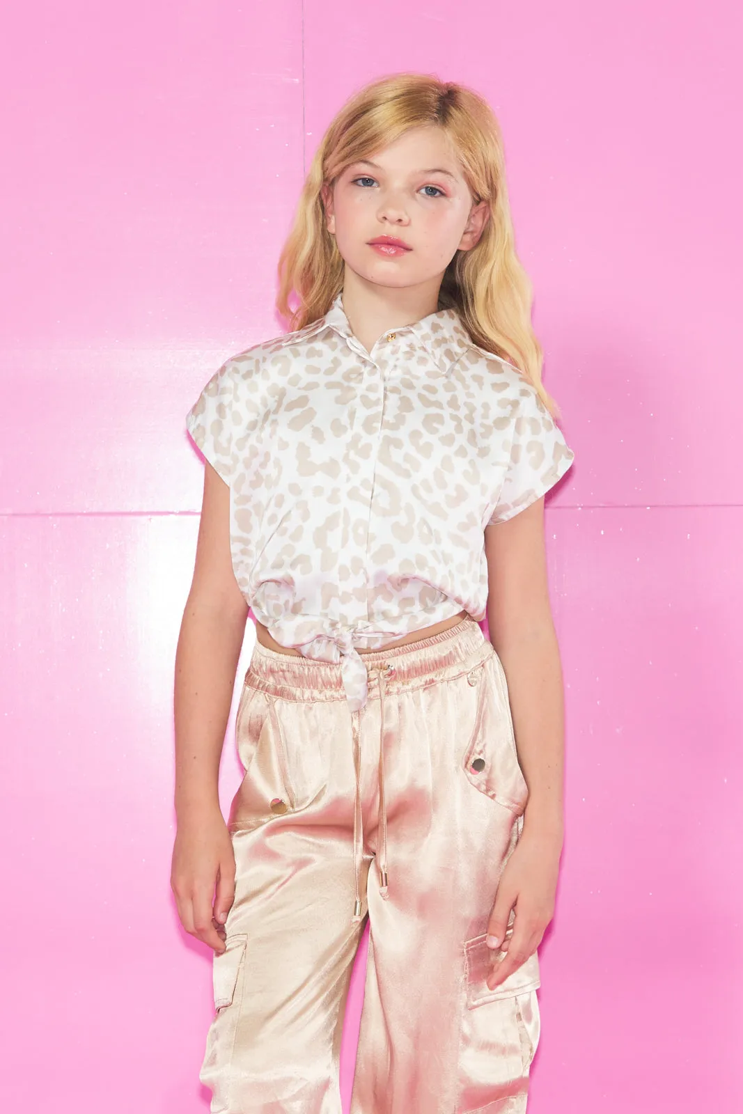 Camicia RENAH mezza manica con Fiocco Fantasia Maculata