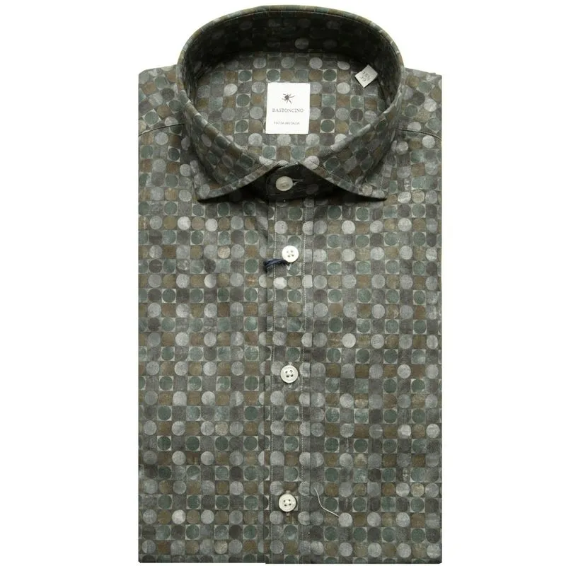 Camicia Simo M/L verde stampa geometrica in cotone 