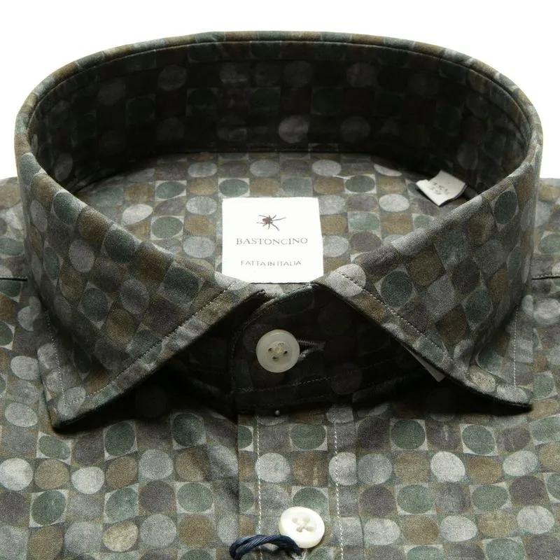 Camicia Simo M/L verde stampa geometrica in cotone 