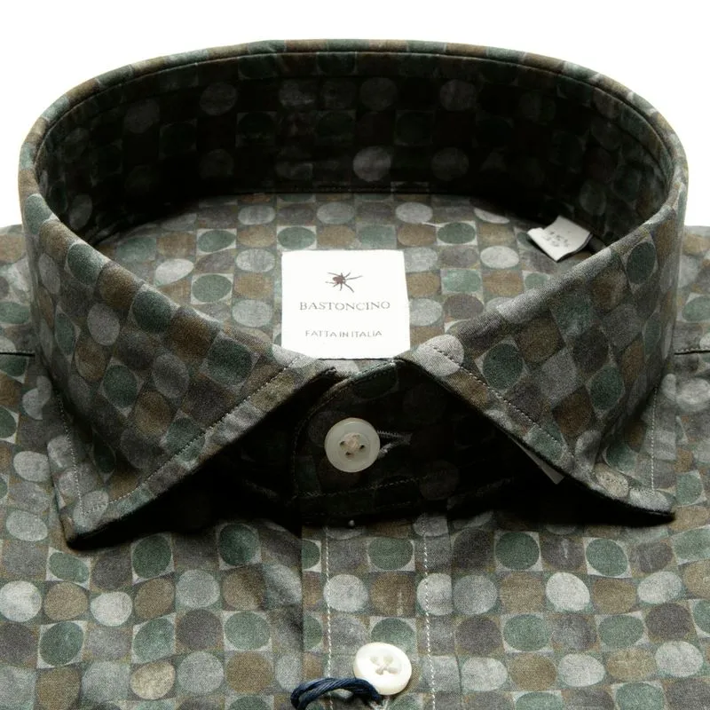 Camicia Simo M/L verde stampa geometrica in cotone 