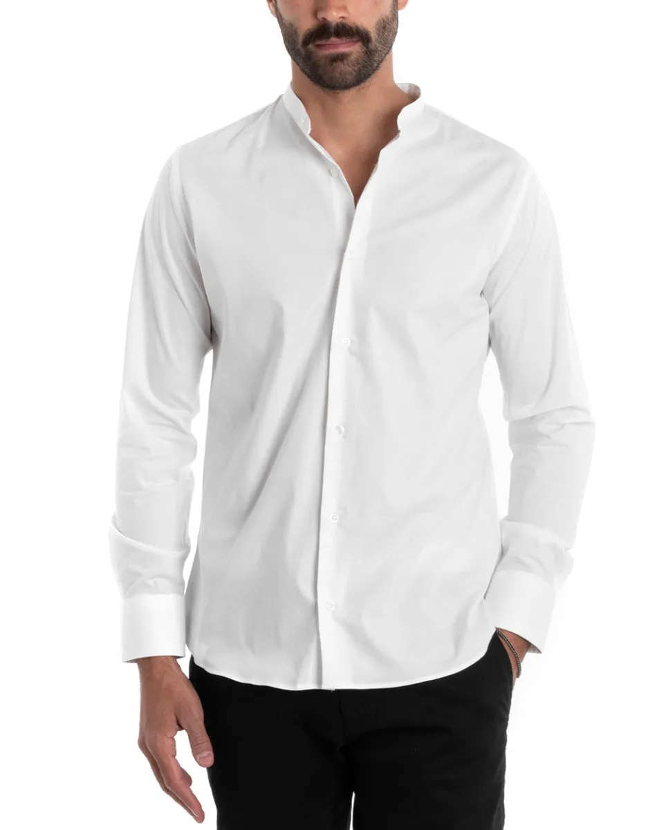 Camicia Uomo Sartoriale Collo Coreano Manica Lunga Basic Cotone Morbido Bianco Regular Fit GIOSAL-C2377A