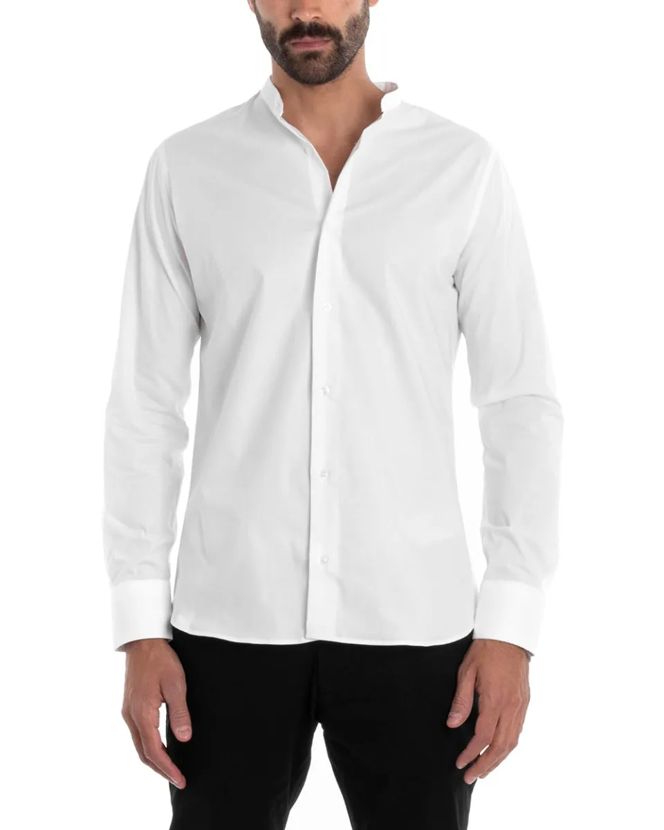 Camicia Uomo Sartoriale Collo Coreano Manica Lunga Basic Cotone Morbido Bianco Regular Fit GIOSAL-C2377A