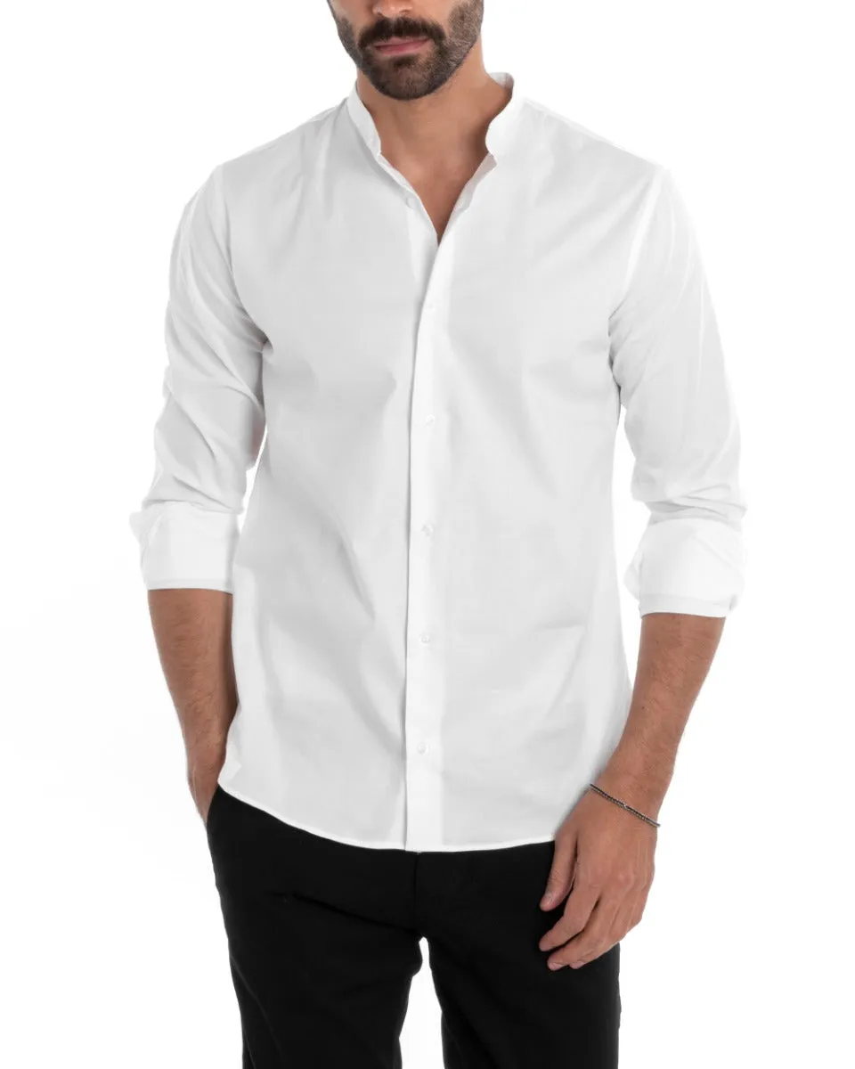 Camicia Uomo Sartoriale Collo Coreano Manica Lunga Basic Cotone Morbido Bianco Regular Fit GIOSAL-C2377A