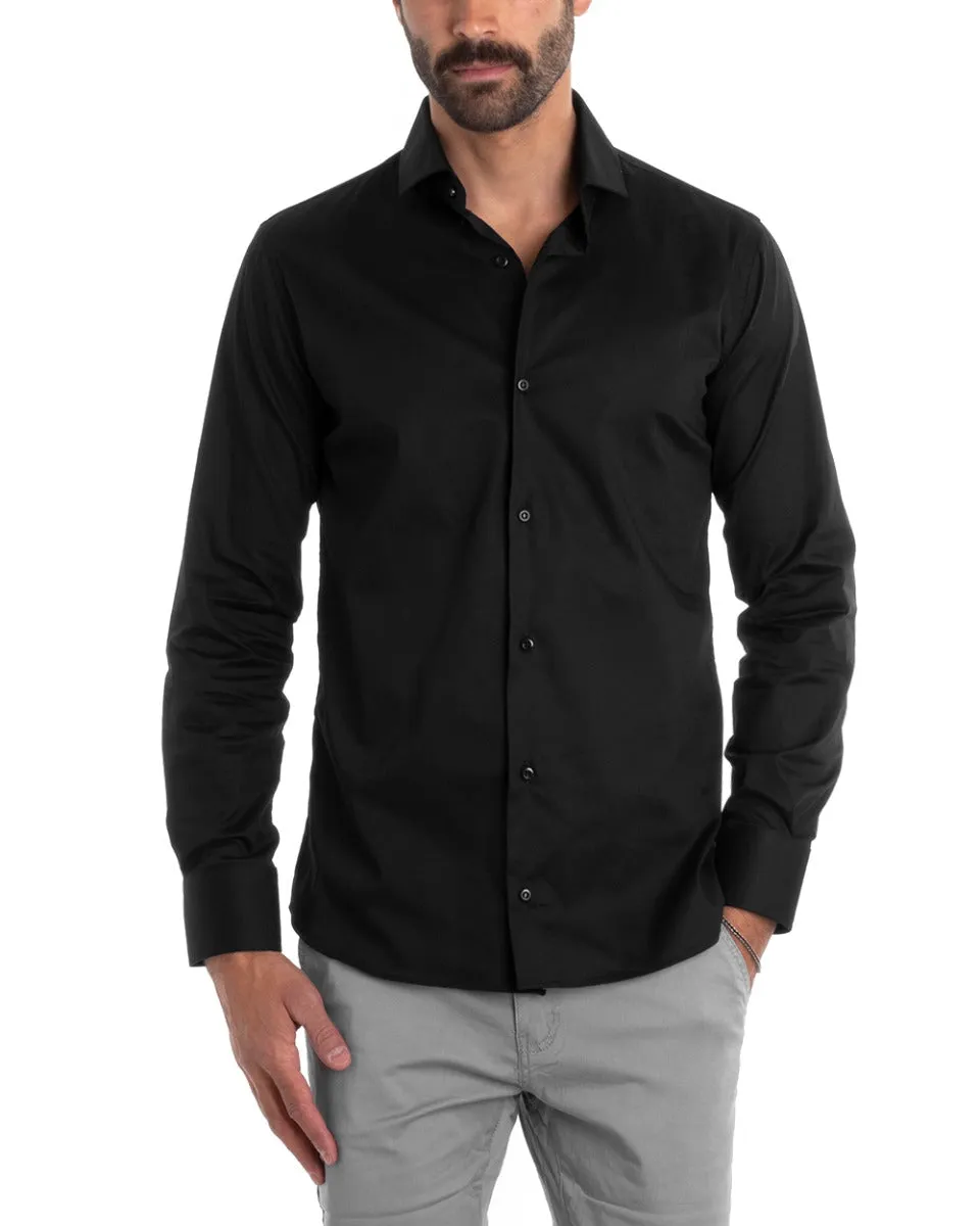 Camicia Uomo Sartoriale Con Colletto Manica Lunga Basic Cotone Morbido Nero Regular Fit GIOSAL-C2396A