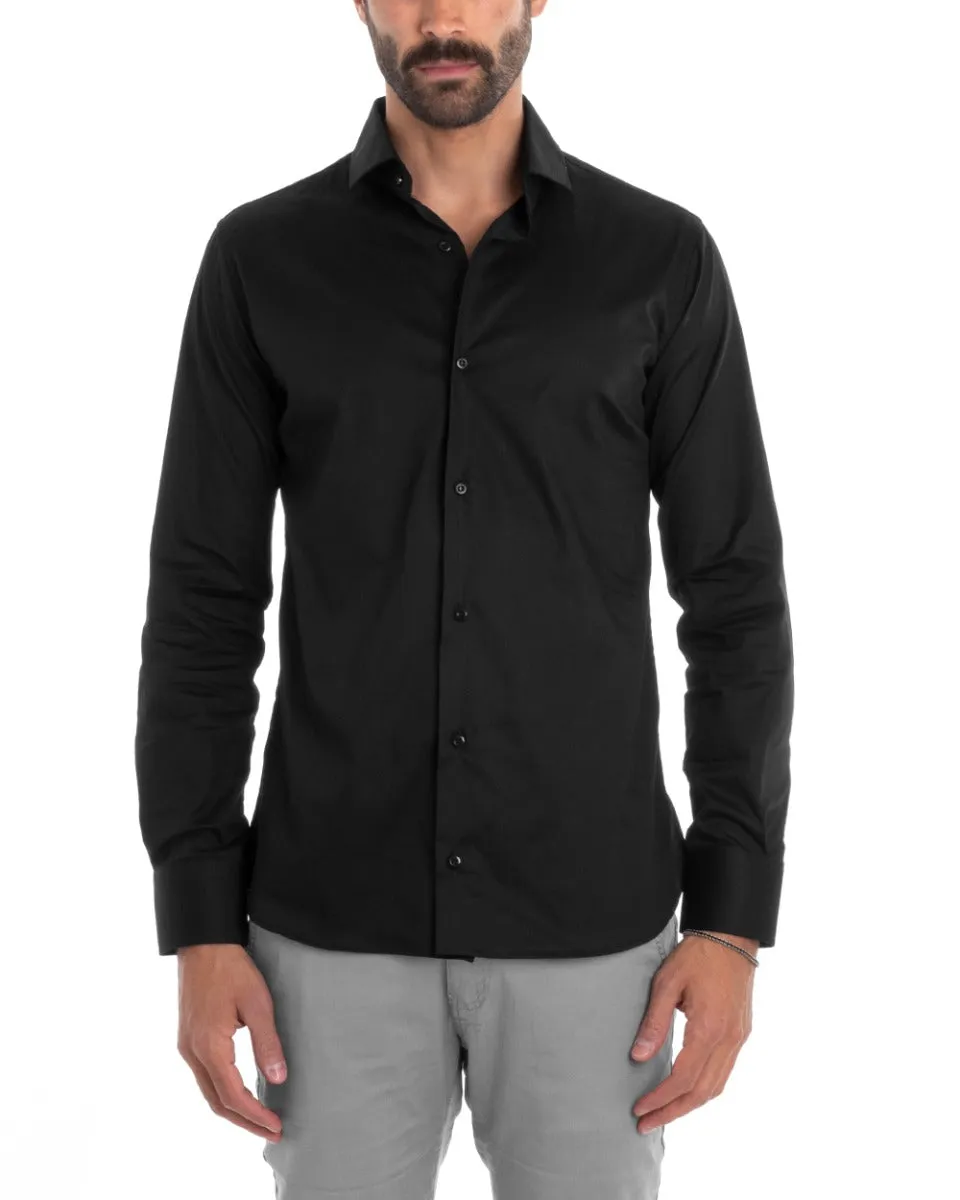 Camicia Uomo Sartoriale Con Colletto Manica Lunga Basic Cotone Morbido Nero Regular Fit GIOSAL-C2396A