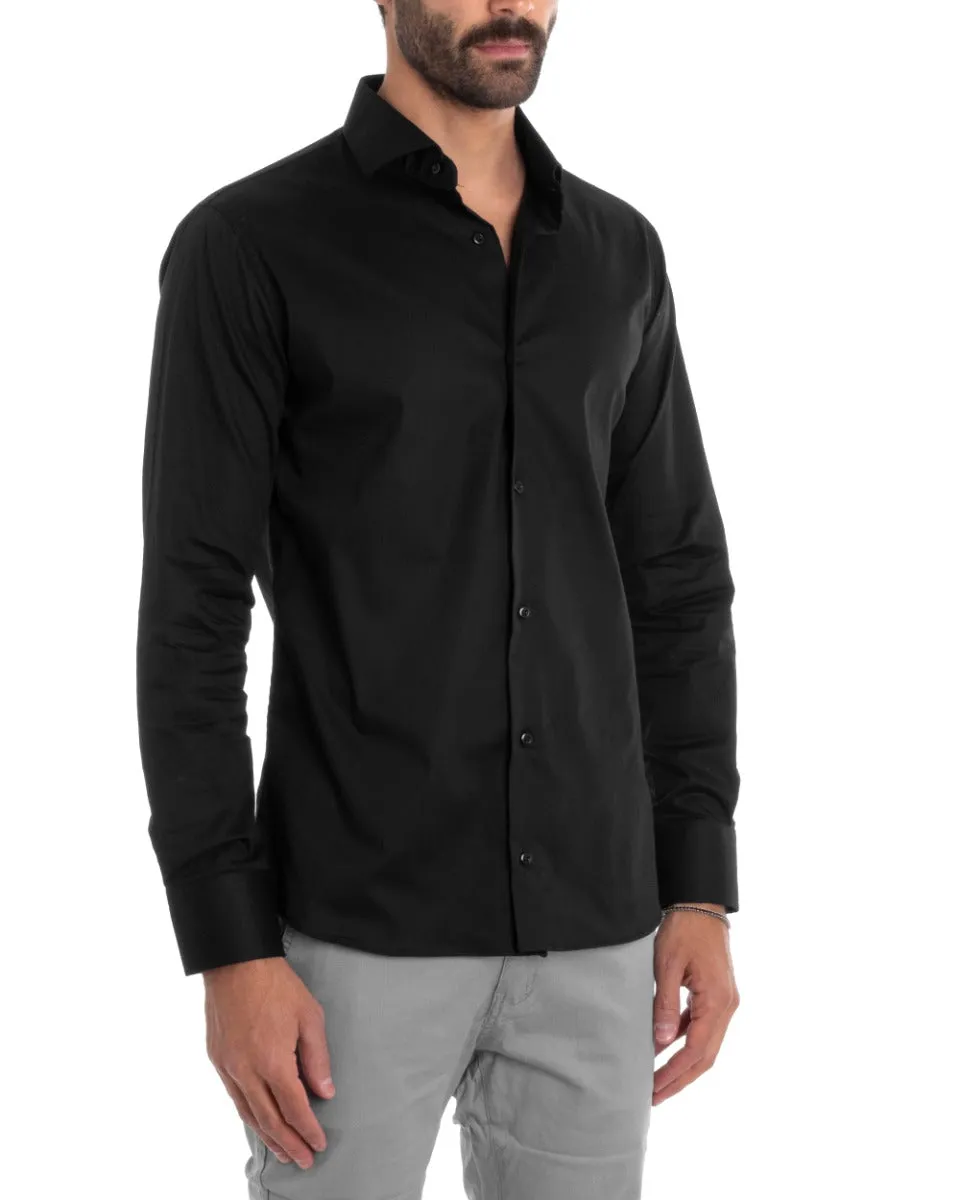 Camicia Uomo Sartoriale Con Colletto Manica Lunga Basic Cotone Morbido Nero Regular Fit GIOSAL-C2396A