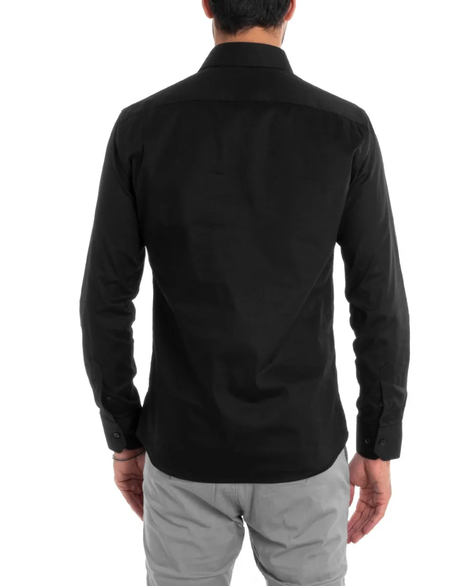 Camicia Uomo Sartoriale Con Colletto Manica Lunga Basic Cotone Morbido Nero Regular Fit GIOSAL-C2396A
