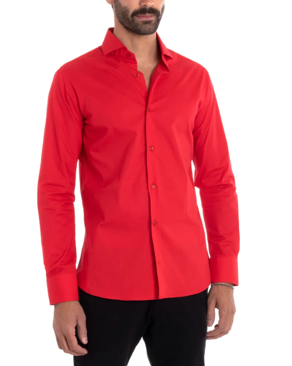 Camicia Uomo Sartoriale Con Colletto Manica Lunga Basic Cotone Morbido Rosso Regular Fit GIOSAL-C2397A