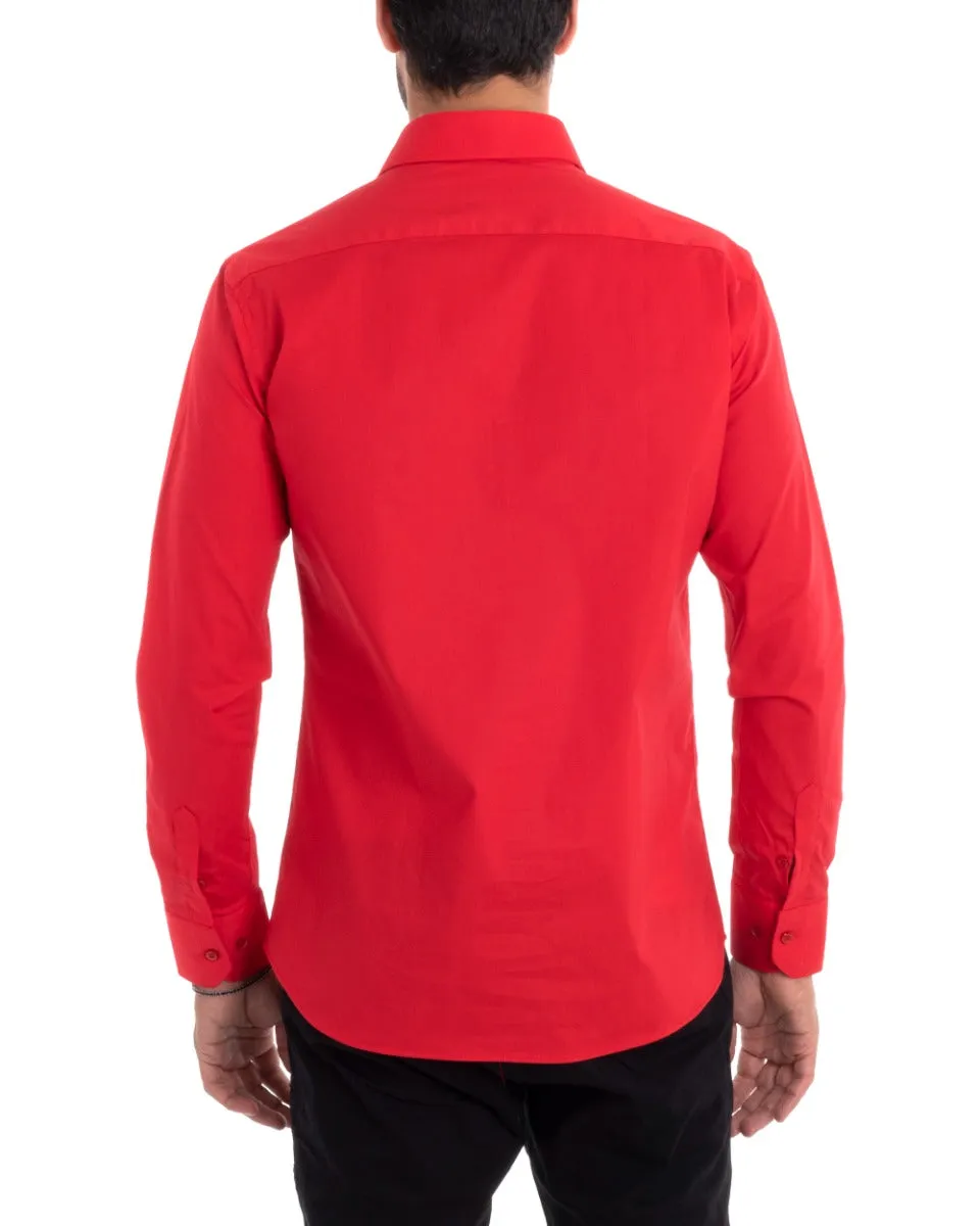 Camicia Uomo Sartoriale Con Colletto Manica Lunga Basic Cotone Morbido Rosso Regular Fit GIOSAL-C2397A