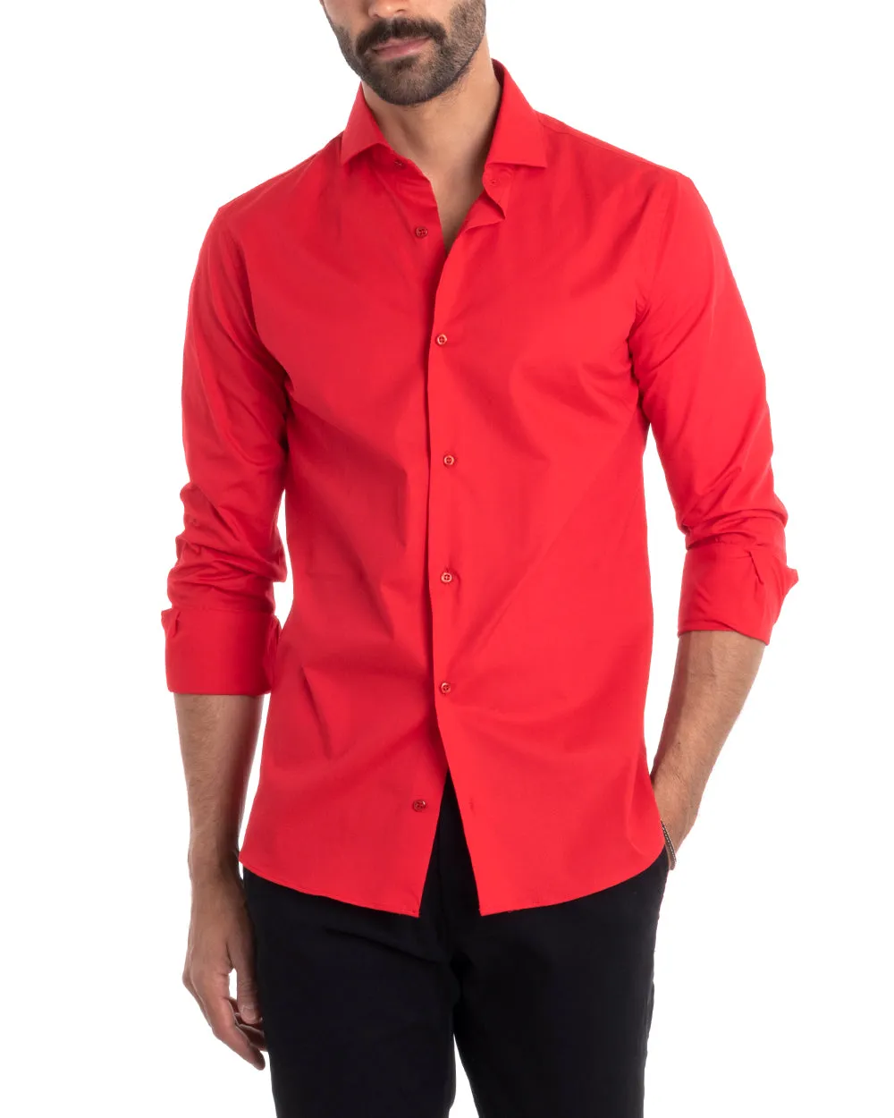 Camicia Uomo Sartoriale Con Colletto Manica Lunga Basic Cotone Morbido Rosso Regular Fit GIOSAL-C2397A