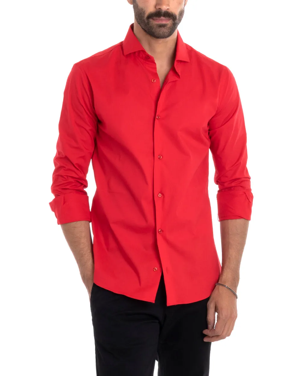 Camicia Uomo Sartoriale Con Colletto Manica Lunga Basic Cotone Morbido Rosso Regular Fit GIOSAL-C2397A