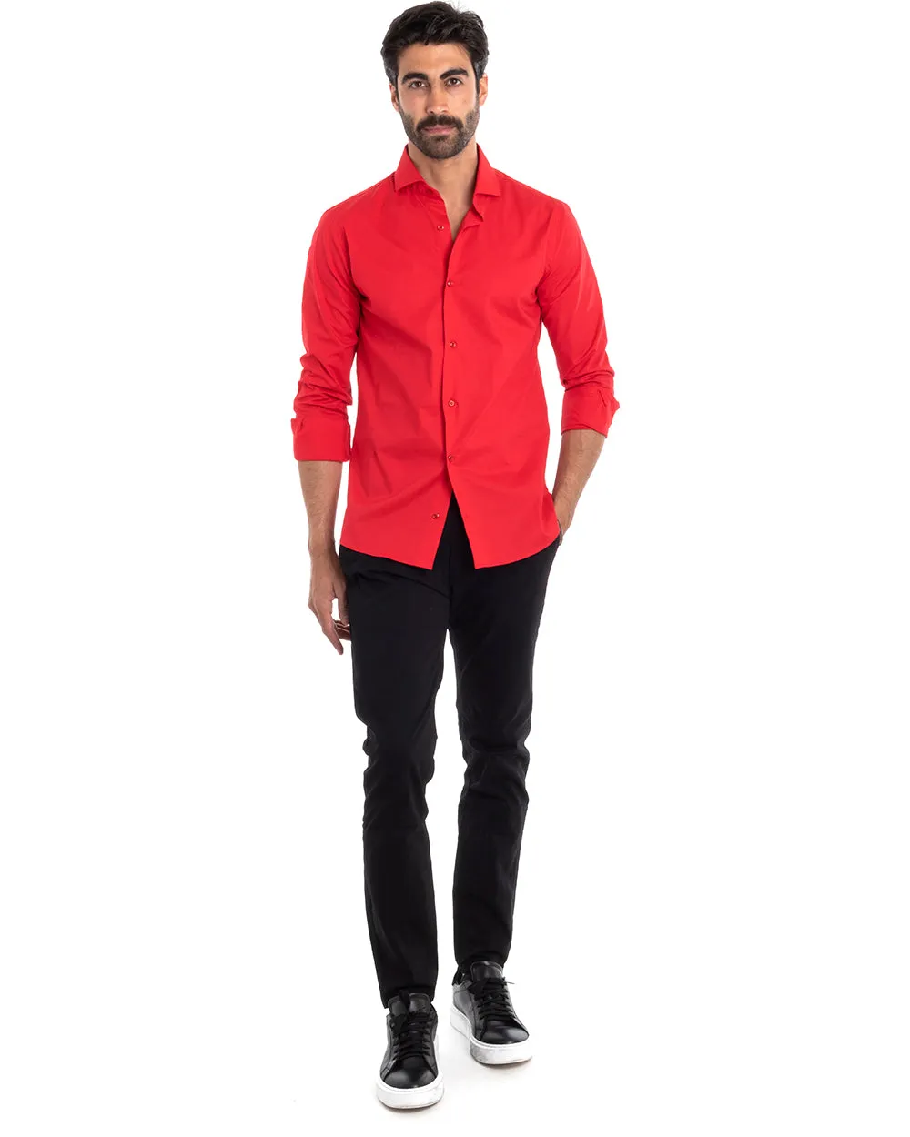 Camicia Uomo Sartoriale Con Colletto Manica Lunga Basic Cotone Morbido Rosso Regular Fit GIOSAL-C2397A