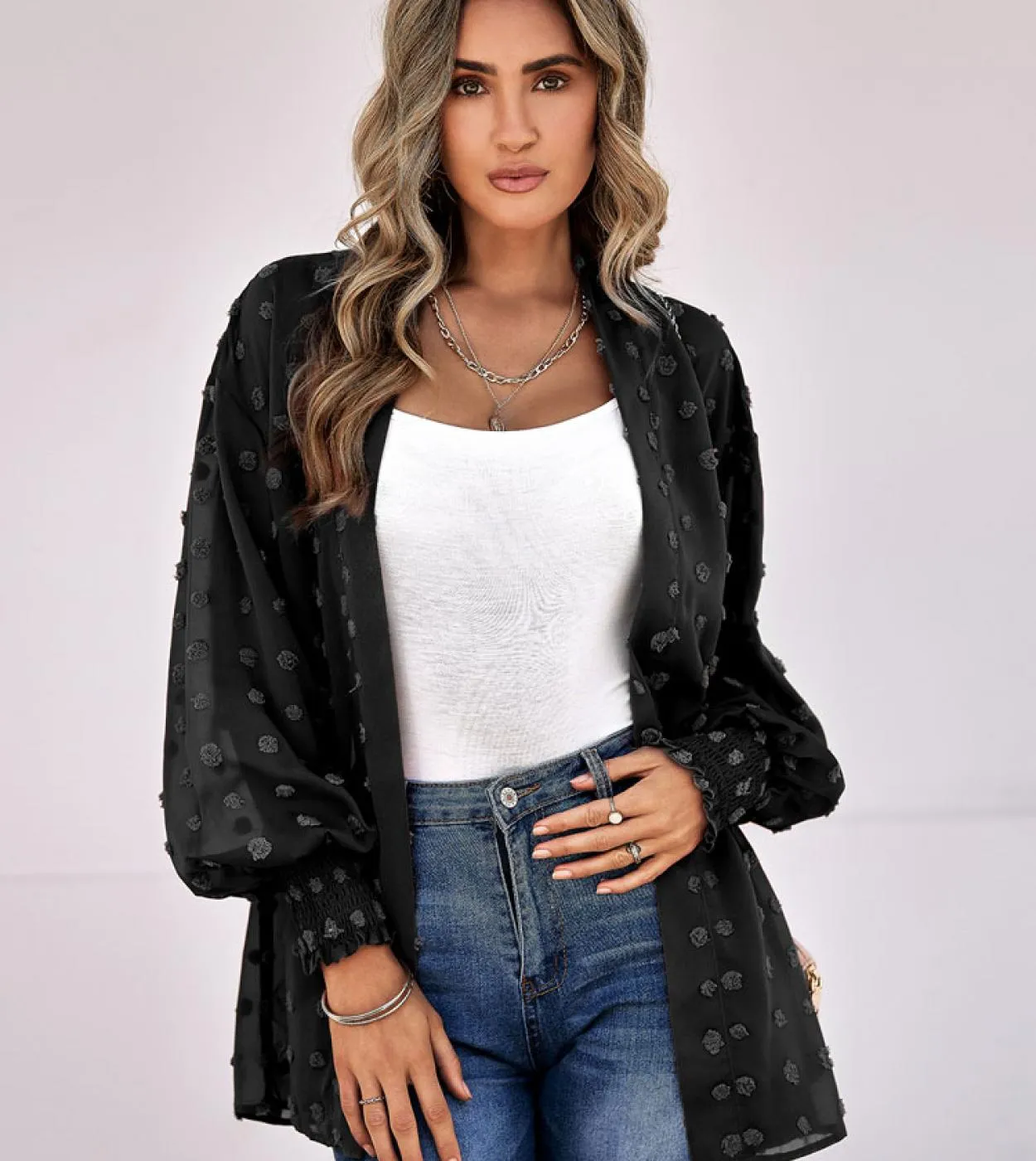 Camicie da donna in chiffon jacquard moda Cappotto cardigan sottile Maglia trasparente 2022 Autunno scollo a V Top Abbigliamento