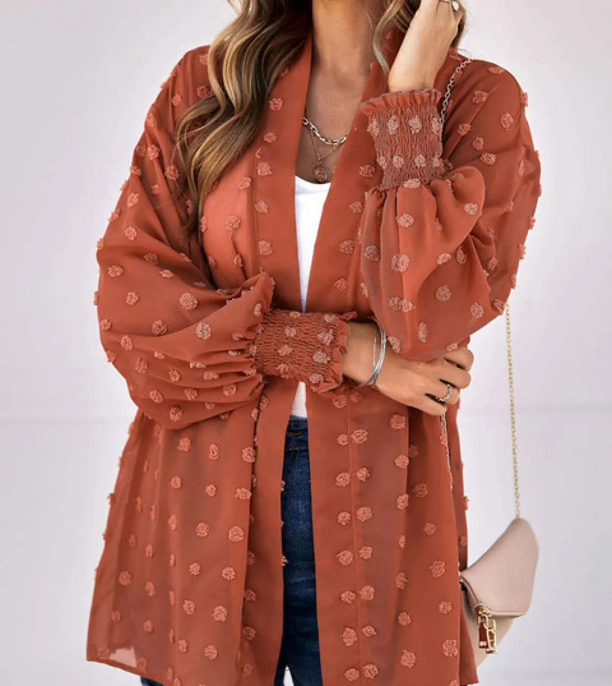 Camicie da donna in chiffon jacquard moda Cappotto cardigan sottile Maglia trasparente 2022 Autunno scollo a V Top Abbigliamento