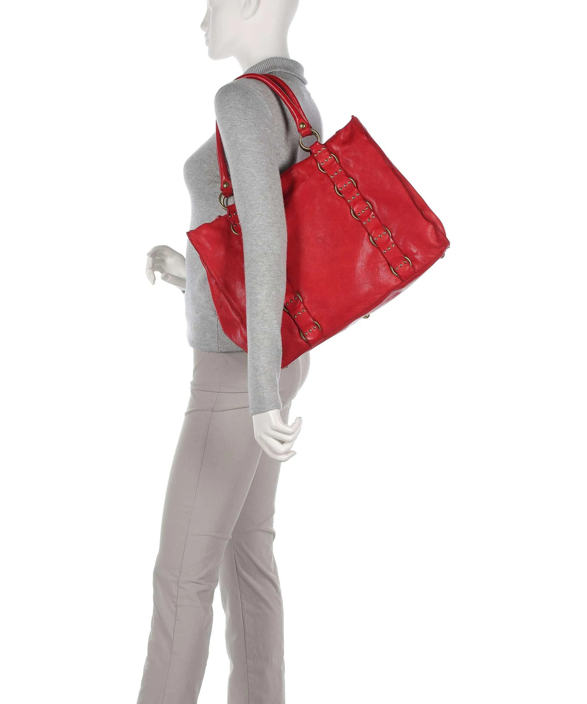  Campomaggi Borsa shopper pelle di vacchetta grana rosso  
