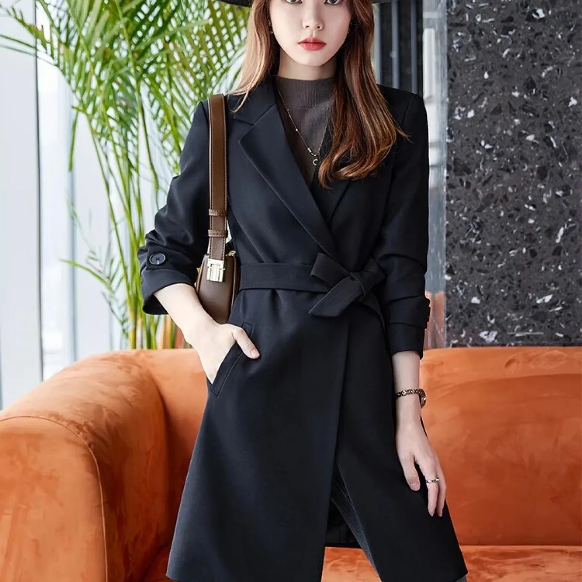 Cappotto da donna autunno inverno da lavoro da lavoro blazer formale da donna femminile rosa nero blu scuro solido giacca lunga
