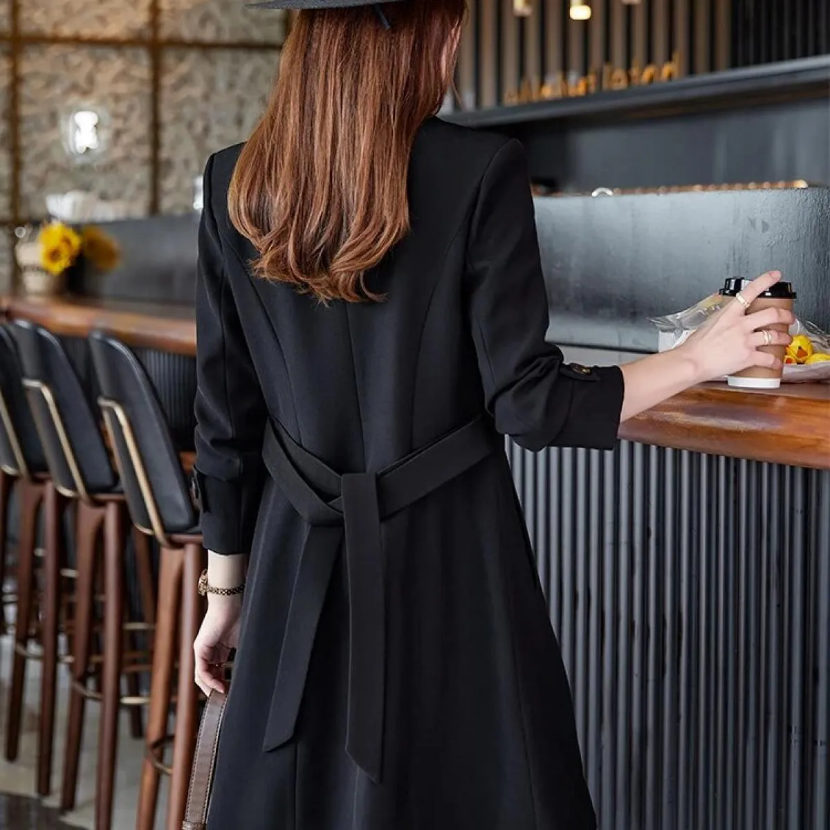 Cappotto da donna autunno inverno da lavoro da lavoro blazer formale da donna femminile rosa nero blu scuro solido giacca lunga
