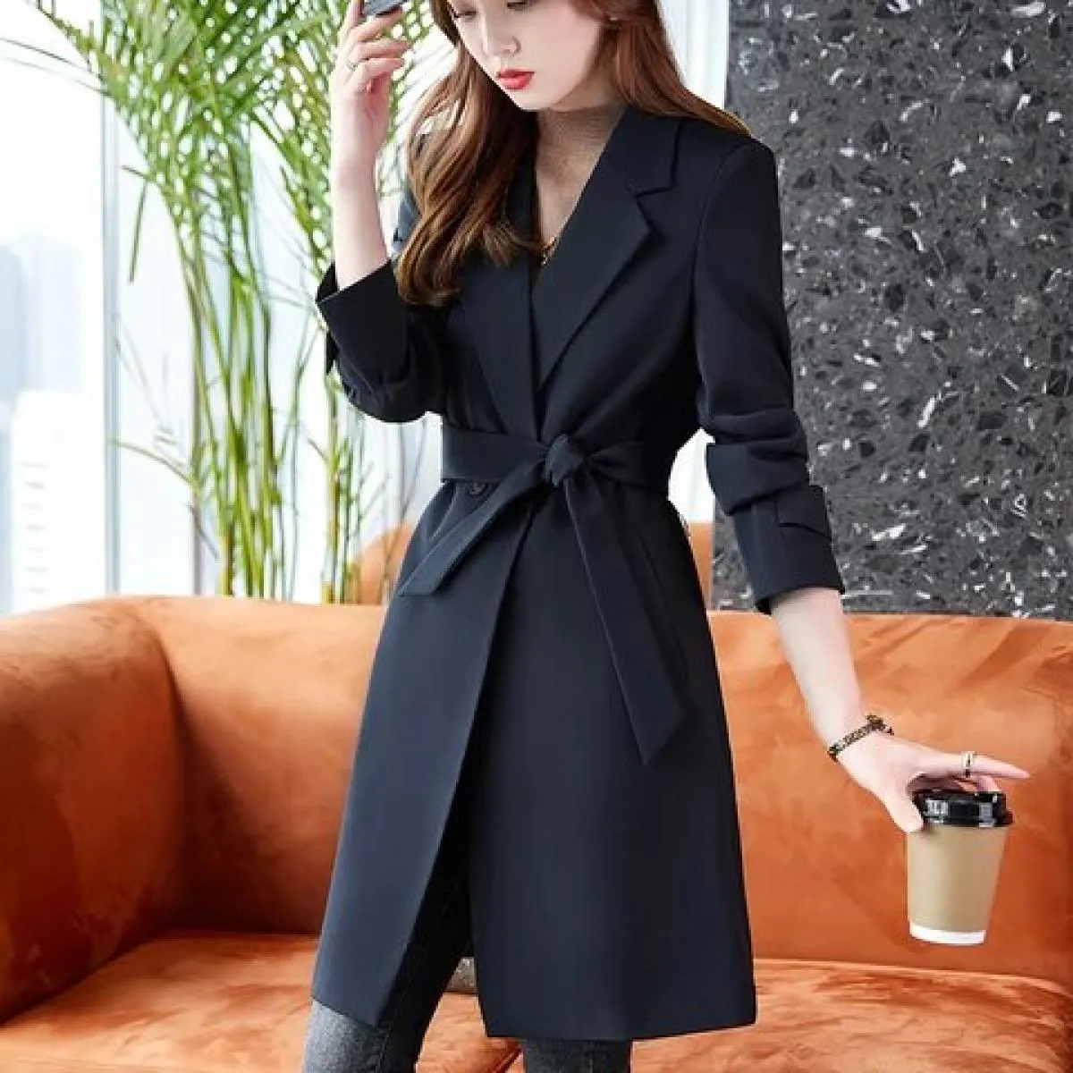 Cappotto da donna autunno inverno da lavoro da lavoro blazer formale da donna femminile rosa nero blu scuro solido giacca lunga