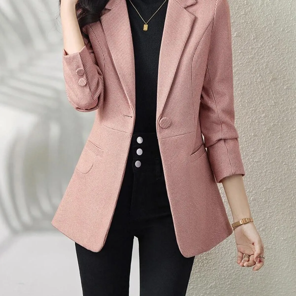 Cappotto da giacca con bottone singolo a maniche lunghe da donna blu rosa kaki da donna formale
