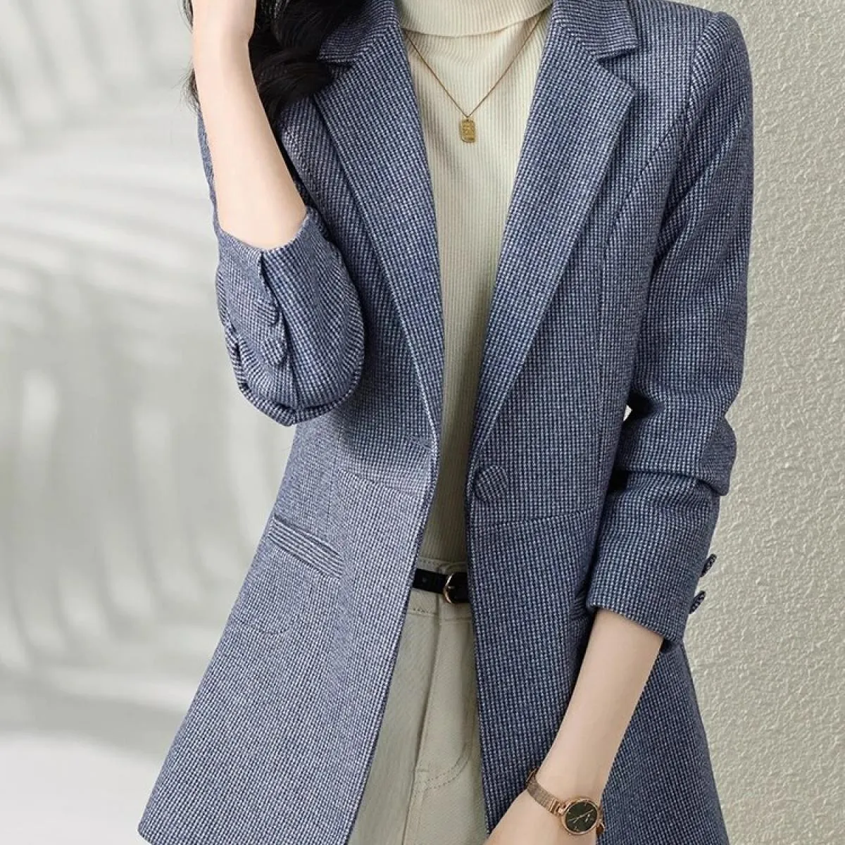 Cappotto da giacca con bottone singolo a maniche lunghe da donna blu rosa kaki da donna formale