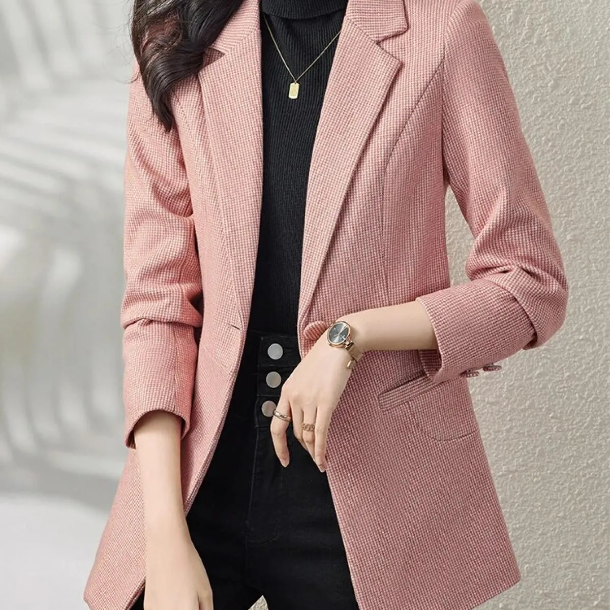 Cappotto da giacca con bottone singolo a maniche lunghe da donna blu rosa kaki da donna formale
