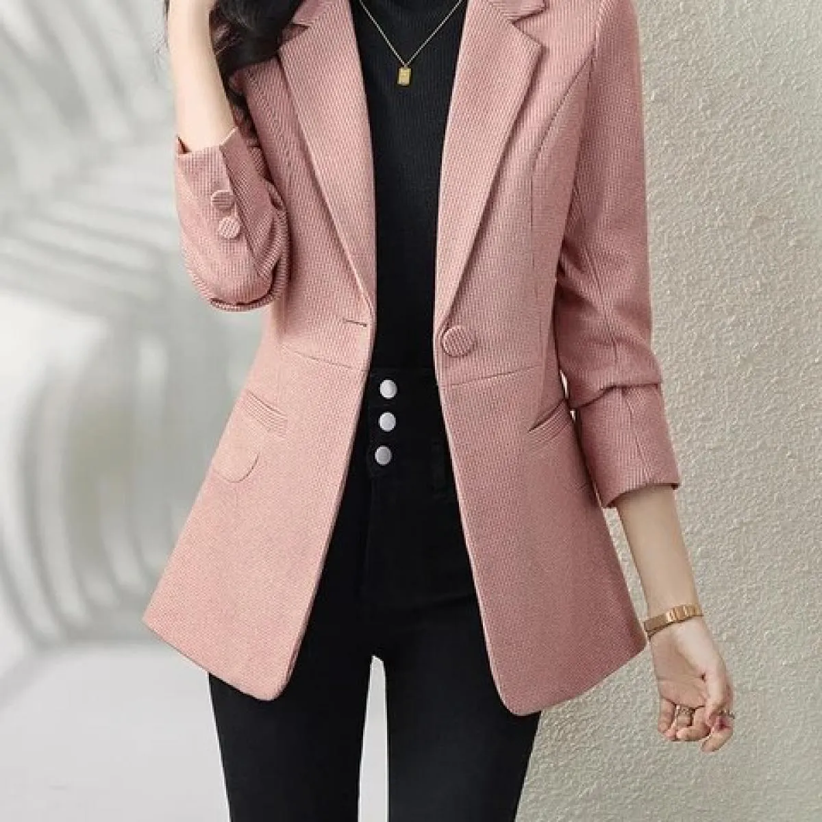 Cappotto da giacca con bottone singolo a maniche lunghe da donna blu rosa kaki da donna formale