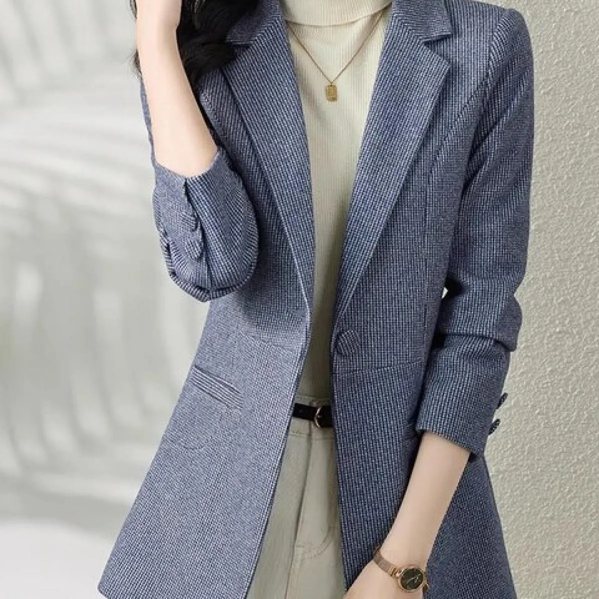 Cappotto da giacca con bottone singolo a maniche lunghe da donna blu rosa kaki da donna formale