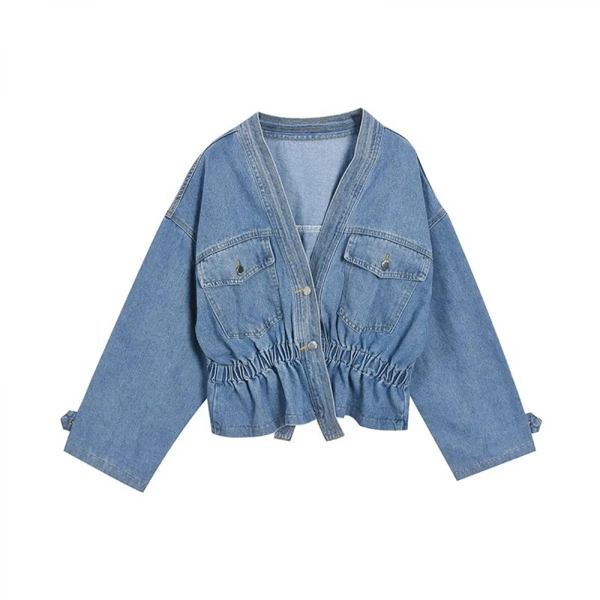 Cappotto di jeans femminile 2023 Primavera Autunno Nuovo di moda Giacca rilassata con scollo a V in vita dimagrante