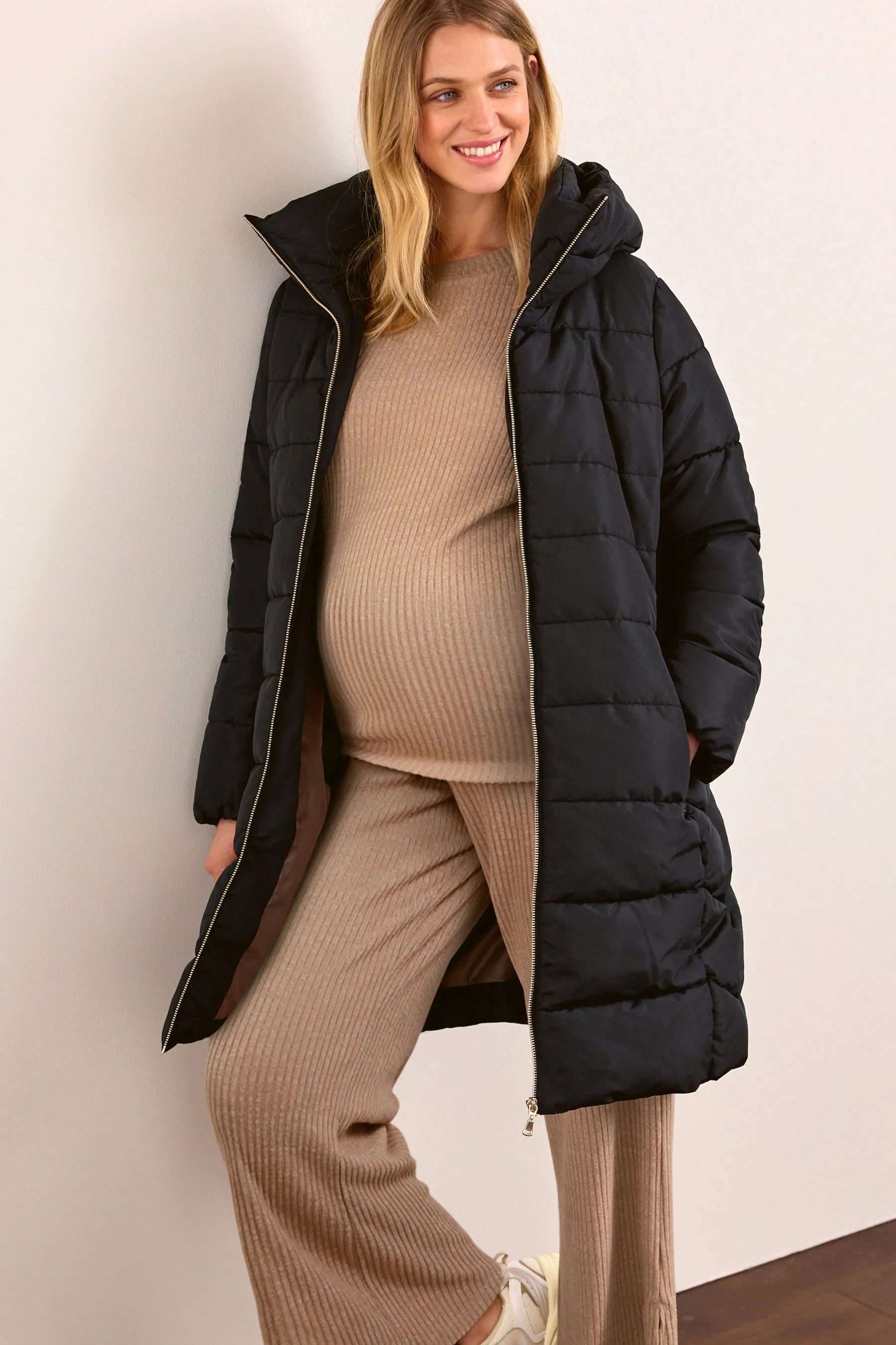 Cappotto imbottito premaman con zip sul pannello