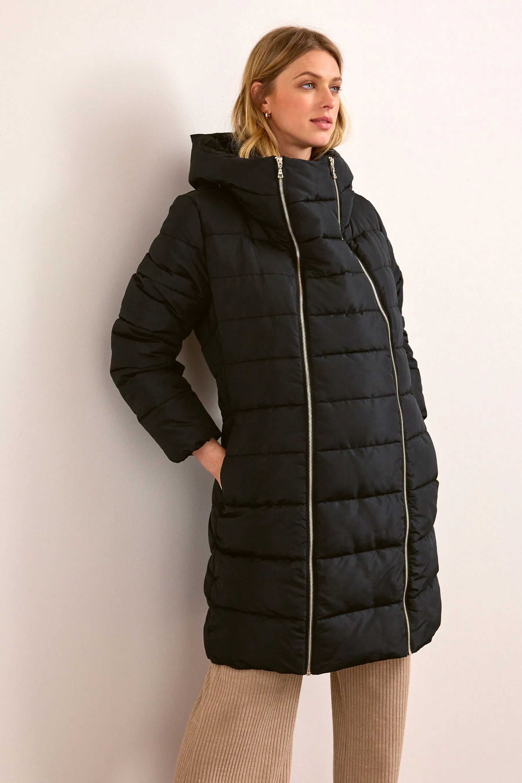 Cappotto imbottito premaman con zip sul pannello